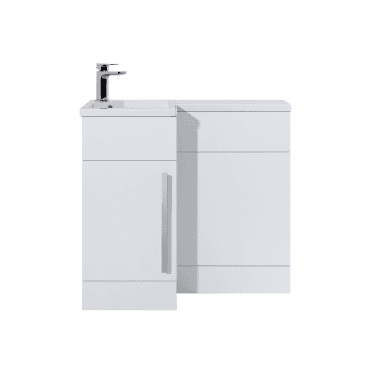 Tenby Ravenna 900mm Single Door Vanity Unit, WC & Left Hand Basin & Chrome Handle - Gloss White TIS4490