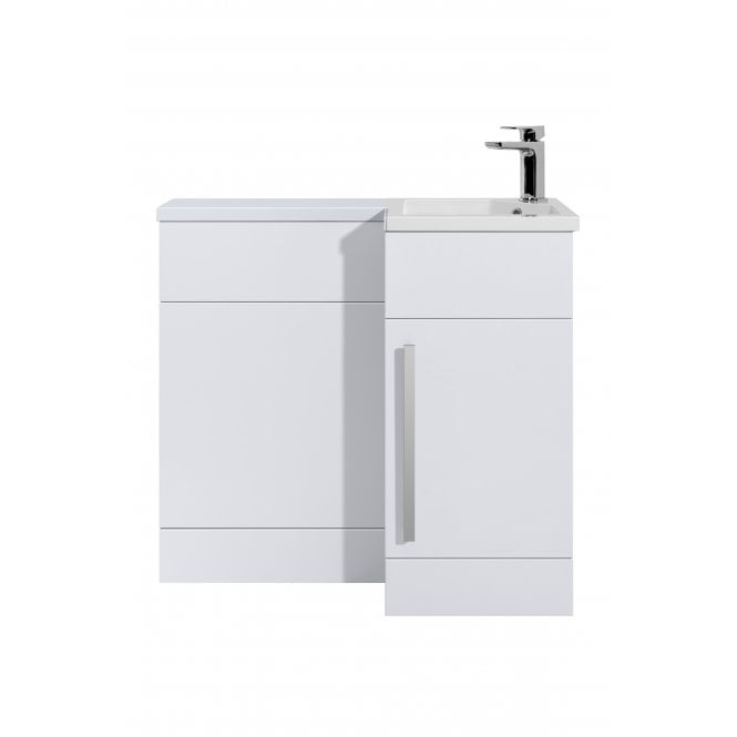 Tenby  Ravenna 900mm Single Door Vanity Unit, WC & Right Hand Basin & Chrome Handle - Gloss White TIS4492
