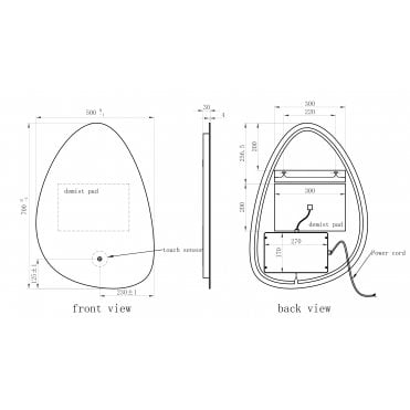 Tenby Sophie Pebble LED Touch Mirror w. Demist - 500x700x30 TIS3070