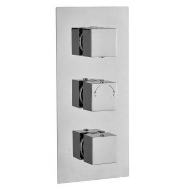 Tenby Square Concealed Thermostatic 3 Handle 2 Way Shower Valve - Chrome TIS0027