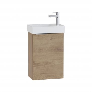 VitrA S20 Square Washbasin Unit, 45cm, with One Door, R, without Siphon - Maple Oak