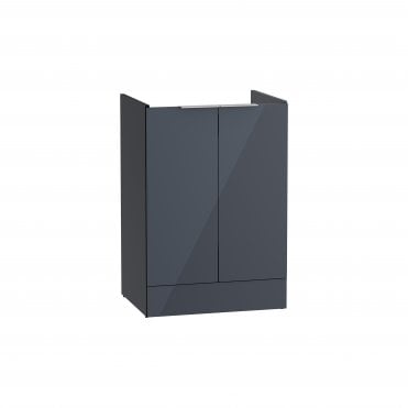 VitrA S20 Square Washbasin Unit, 60cm, with Two Doors, Floor Standing, without Siphon - Anthracite High Gloss