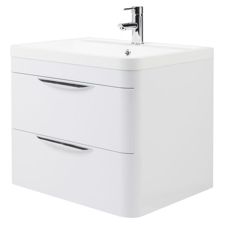 600mm Wall Hung, Nuie Parade Gloss White Wall Hung Vanity Unit 600mm