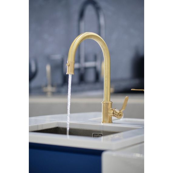 Perrin & Rowe Armstrong Single Lever Mixer With Pull Down Rinse Smooth Handle Aged Brass