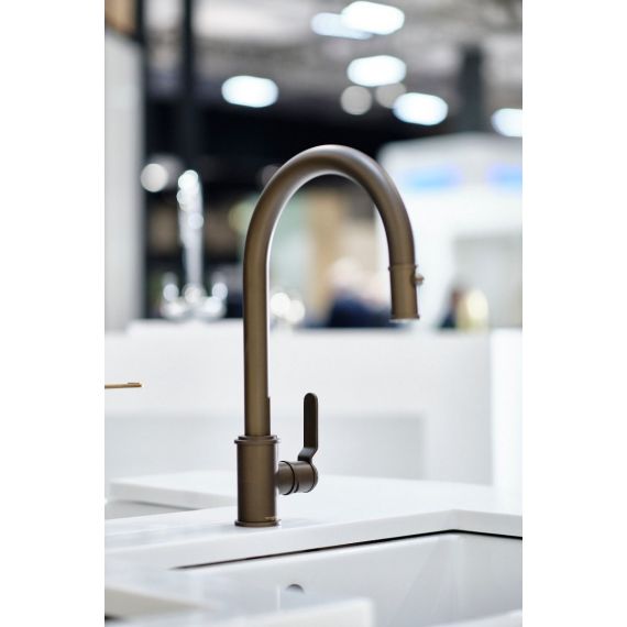 Perrin & Rowe Armstrong Single Lever Mixer With Pull Down Rinse Textured Handle English Bronze