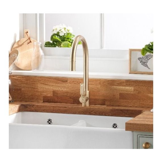 Perrin & Rowe Armstrong Single Lever Mixer With Pull Down Rinse Textured Handle Aged Brass