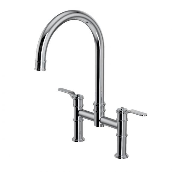 Perrine & Rowe Armstrong Bridge Kitchen Mixer Tap With Smooth Handles Polished Brass