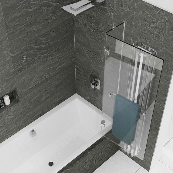 Kudos 2 Panel Outward Swinging Bath Screen 8mm (LH) With Towel Rail