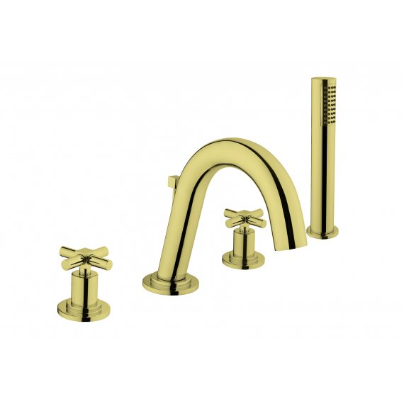 Vitra Uno 4 hole bath shower mixer with hose and handset Gold