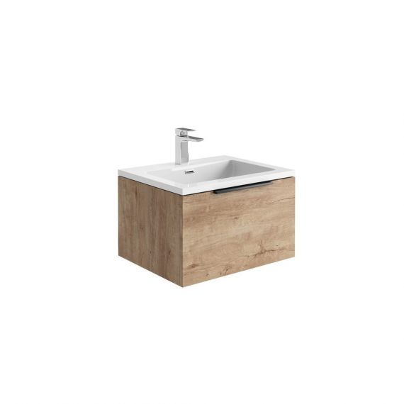Scudo Ambience 600 Rustic Oak Wall Hung LED Cabinet With White Basin