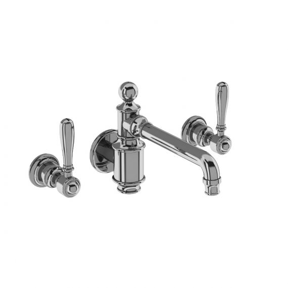 Arcade Three Hole Wall Basin Mixer Wall Mounted Chrome With Lever Handles