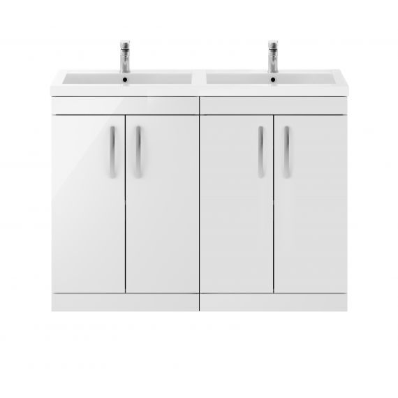 Nuie Athena Gloss White 1200mm Floor Standing Cabinet & Double Basin