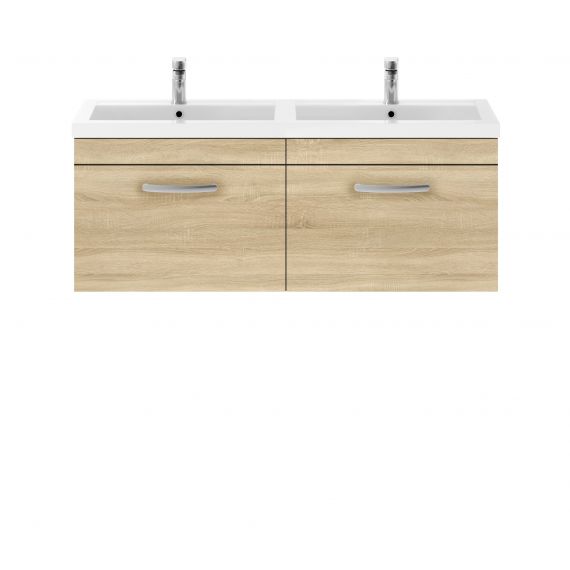 Nuie Athena Natural Oak 1200mm Wall Hung Cabinet & Double Basin