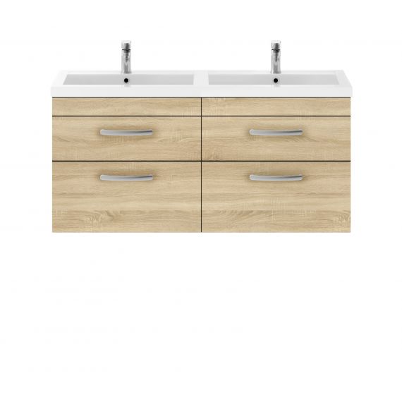Nuie Athena Natural Oak 1200mm Wall Hung Cabinet & Double Basin