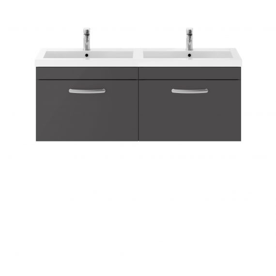 Nuei Athena Gloss Grey 1200mm Wall Hung Cabinet & Double Basin