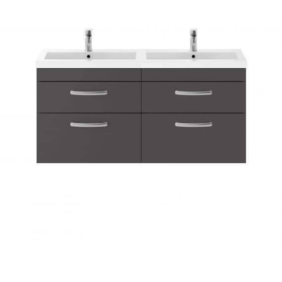 Nuie Athena Gloss Grey 1200mm Wall Hung Cabinet & Double Basin
