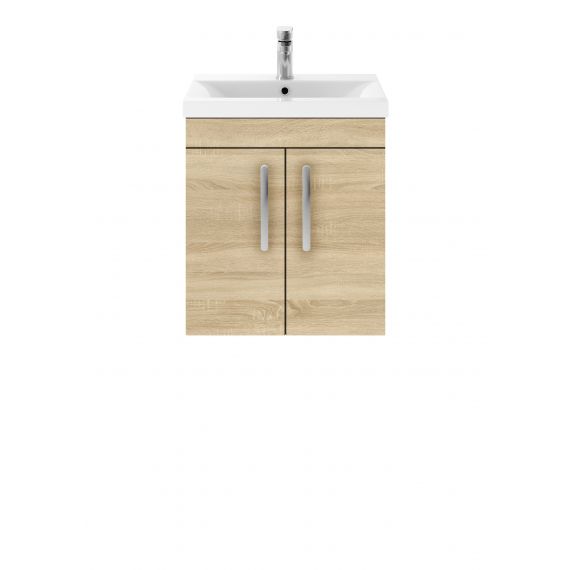 Nuie Athena Natural Oak 500mm Wall Hung Cabinet & Basin 1