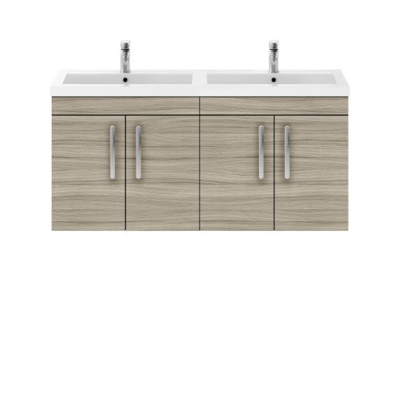 Nuie Athena Driftwood 1200mm Wall Hung Cabinet & Double Basin