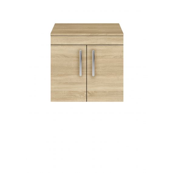 Nuie Athena Natural Oak 600mm Wall Hung Cabinet & Worktop