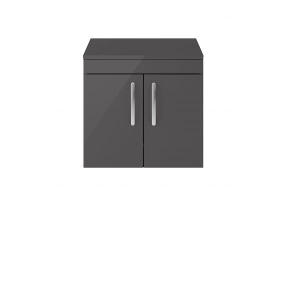 Nuie Athena Gloss Grey 600mm Wall Hung Cabinet & Worktop