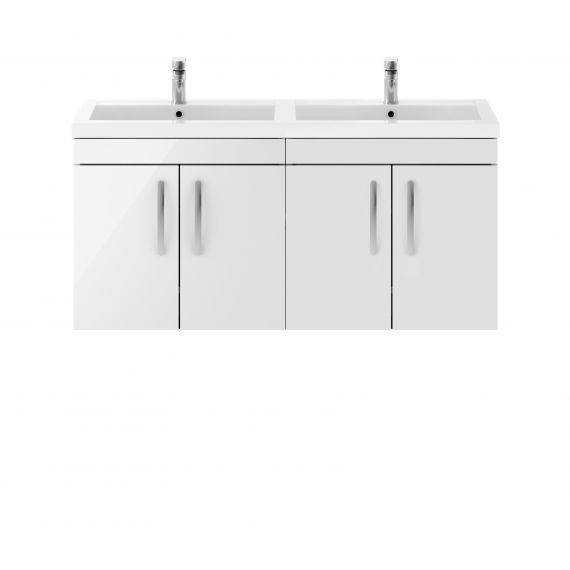 Nuie Athena Gloss White 1200mm Wall Hung Cabinet & Double Basin