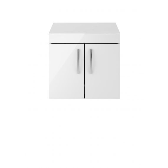 Nuie Athena Gloss White 600mm Wall Hung Cabinet & Worktop