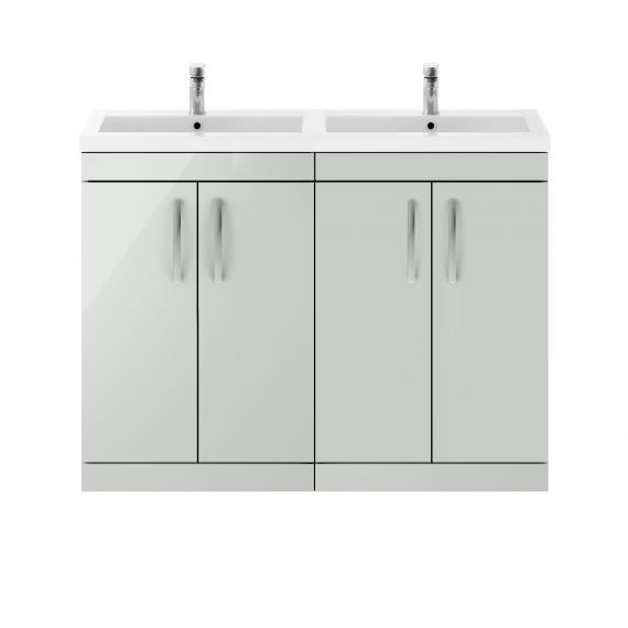 Nuie Athena Gloss Grey Mist 1200mm Floor Standing Cabinet & Double Basin