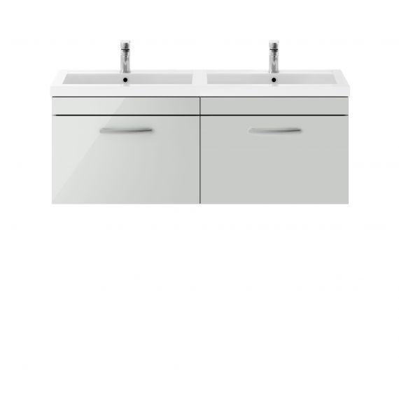 Nuie Athena Gloss Grey Mist 1200mm Wall Hung Cabinet & Double Basin