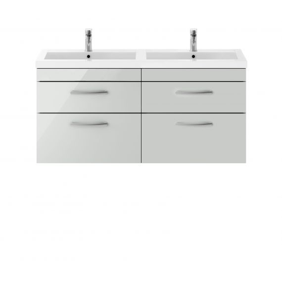 Nuie Athena Gloss Grey Mist 1200mm Wall Hung Cabinet & Double Basin
