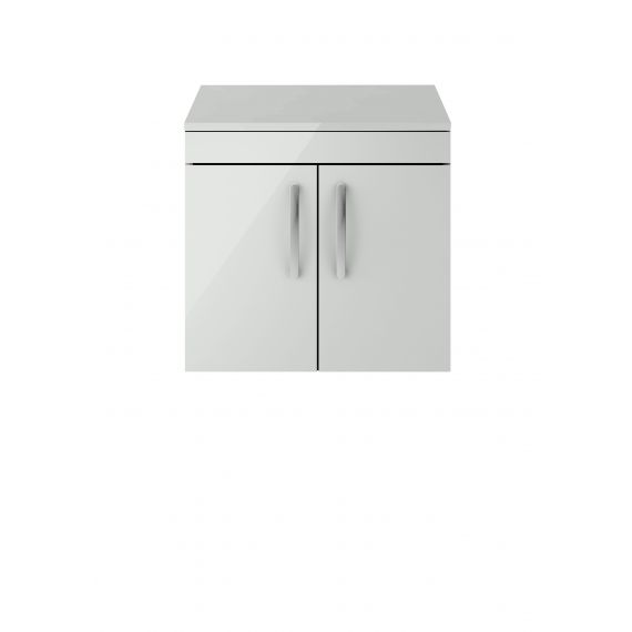 Nuie Athena Gloss Grey Mist 600mm Wall Hung Cabinet & Worktop
