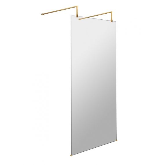 Hudson Reed Brushed Brass Free Standing Wetroom Glass Panel 900mm 