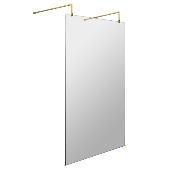 Hudson Reed Brushed Brass Free Standing Wetroom Glass Panel 1100mm 