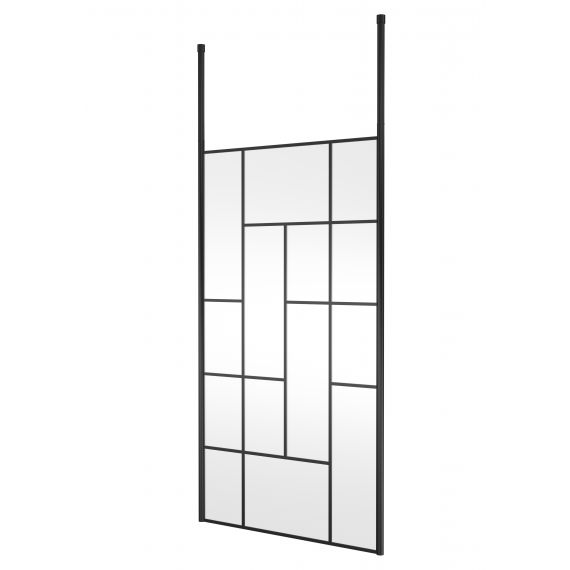 Hudson Reed 1100mm Abstract Frame Wetroom Screen with Ceiling Posts Matt Black BFCPB11