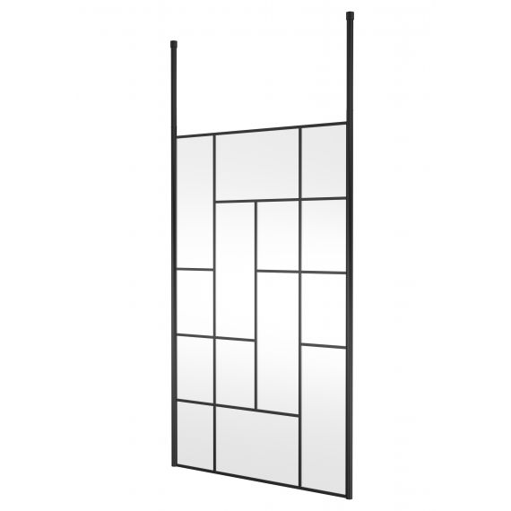 Hudson Reed 1200mm Abstract Frame Wetroom Screen with Ceiling Posts Matt Black BFCPB12
