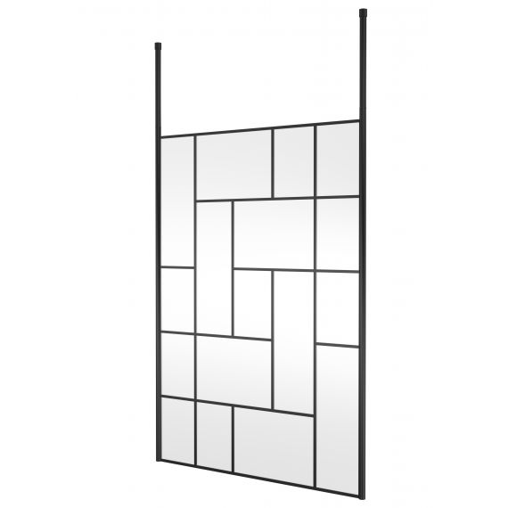 Hudson Reed 1400mm Abstract Frame Wetroom Screen with Ceiling Posts Matt Black BFCPB14