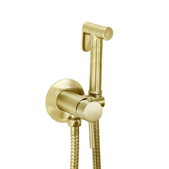 Scudo Douche Handset With Hose Holder And Elbow Outlet Brushed Brass