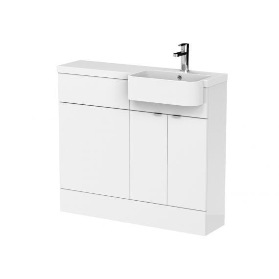 Hudson Reed Gloss White 1000mm Combination Unit & Right Hand Semi Recessed Basin