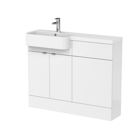 Hudson Reed Gloss White 1100mm Combination Unit & Left Hand Semi Recessed Basin