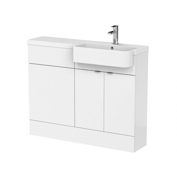 Hudson Reed Gloss White 1100mm Combination Unit & Right Hand Semi Recessed Basin