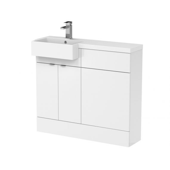 Hudson Reed Gloss White 1000mm Combination Unit & Left Hand Semi Recessed Basin