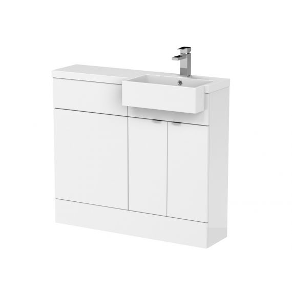 Hudson Reed Gloss White 1000mm Combination Unit & Right Hand Semi Recessed Basin