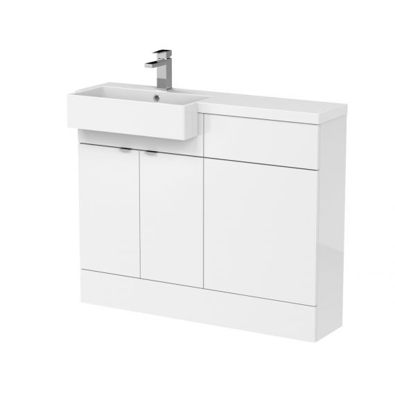 Hudson Reed Gloss White 1100mm Combination Unit & Left Hand Semi Recessed Basin