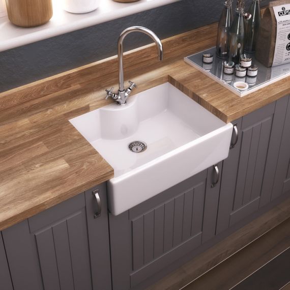 Nuie Fireclay Single Bowl Belfast Sink With Tap Hole 595mm