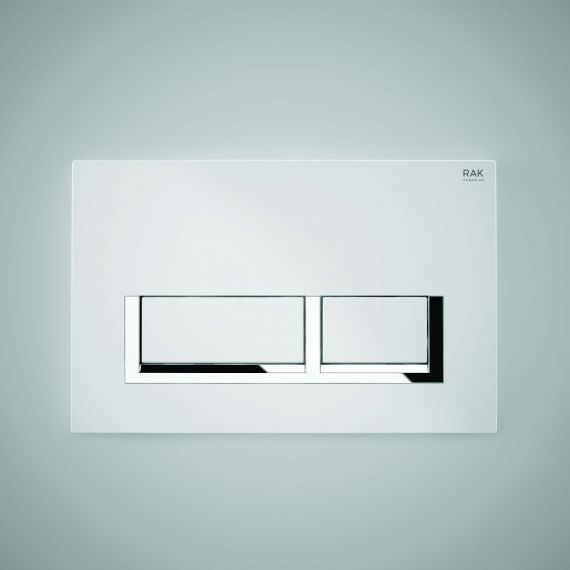 RAK-Ecofix White Flush Plate with polished Chrome surrounding rectangular push plates