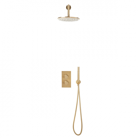 Scudo Core Brushed Brass Round Handle Shower Arm Drench Head Handset & Mounting Bracket NU-043