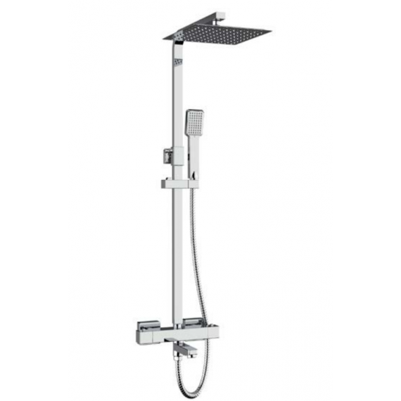 Kartell Pure Square Thermostatic Bar Shower With Overhead Drencher, Sliding Handset And Bath Filler Spout