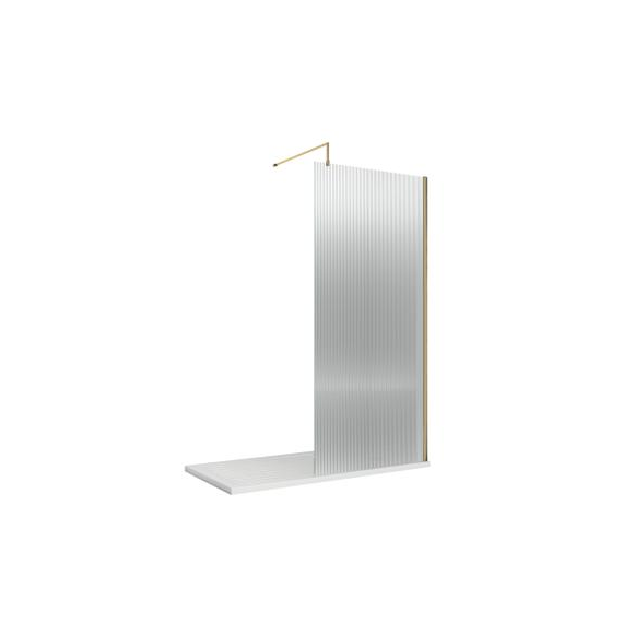 Hudson Reed 900mm Fluted Wetroom Screen with Support Bar Brushed Brass WRFL19590BB