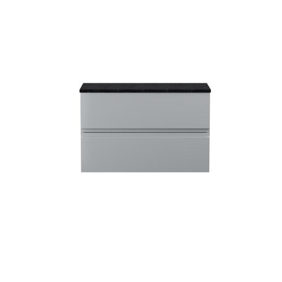 Hudson Reed 800mm Wall Hung 2-Drawer Vanity Unit & Sparkling Black Worktop Satin Grey URB206LSB