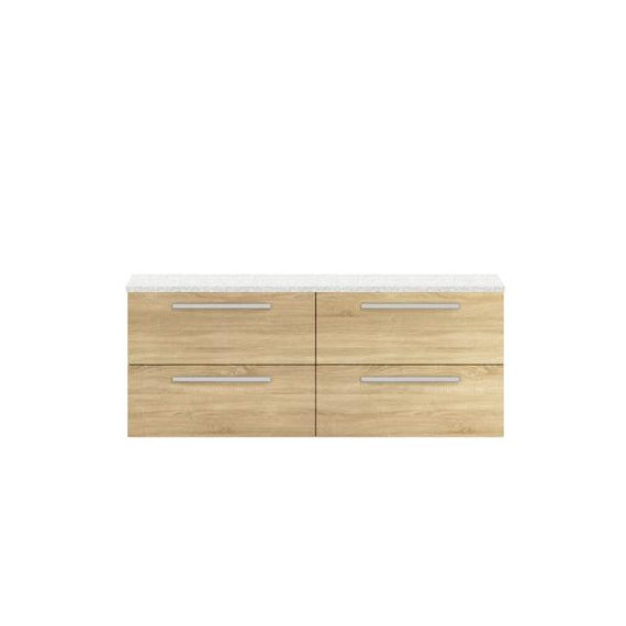 Hudson Reed 1440mm Double Cabinet & Sparkling White Worktop Natural Oak QUA004LSW
