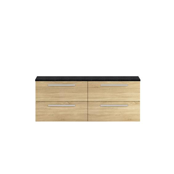 Hudson Reed 1440mm Double Cabinet & Sparkling Black Worktop Natural Oak QUA004LSB